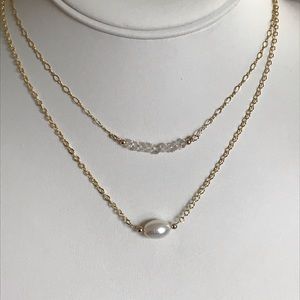 14K Gold Filled Necklaces. White Quartz/Pearl.